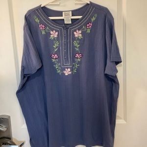 2X medium blue embroidered tee